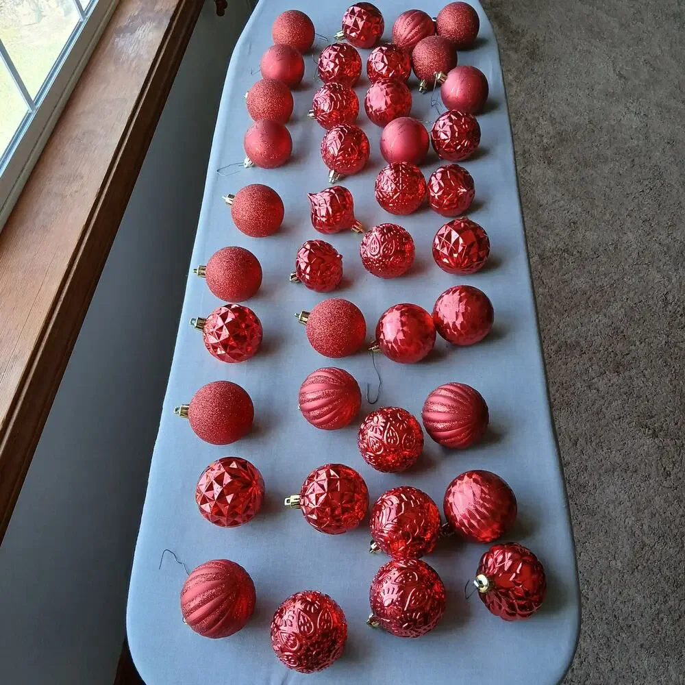 Holiday Time 40 Shatterproof Ball Ornaments red glitter orbs with hooks